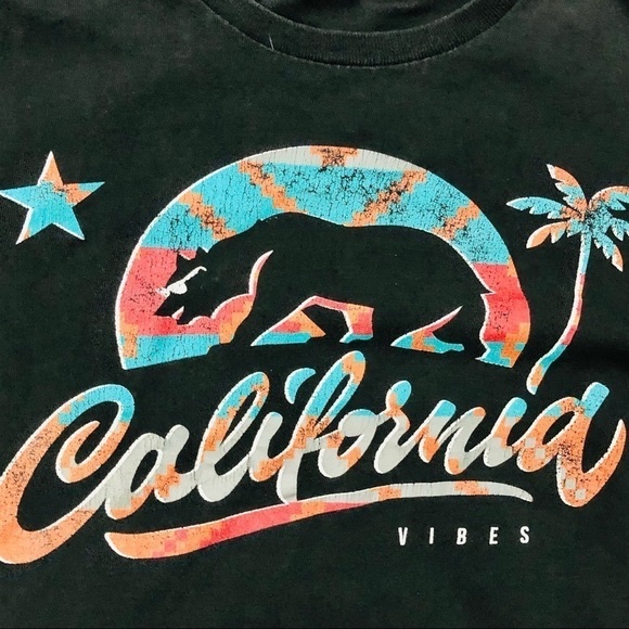 Vintage California graphic black short sleeve tee, teal and orange bear mens M - Picture 2 of 4